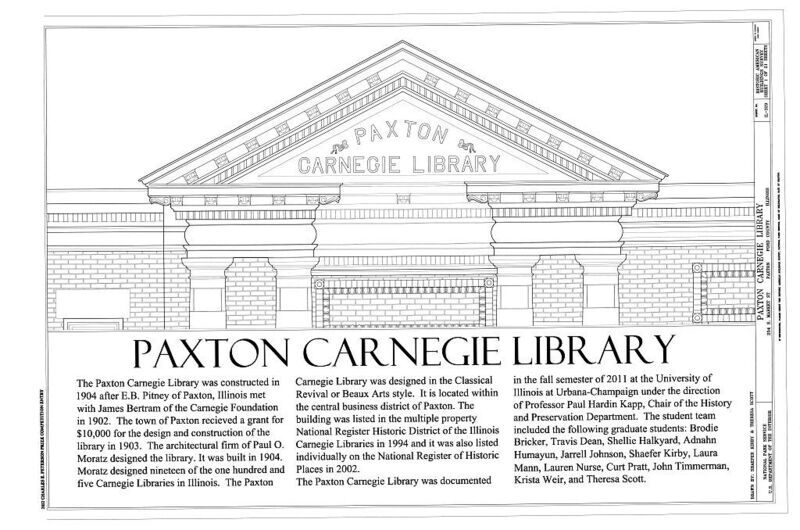 digitized image of Paxton Carnegie Library, 254 South Market Street, Paxton, Ford County, IL