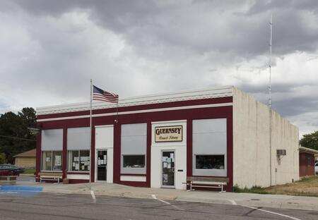 digitized image of The Guernsey Branch Library, part of the Platte County library system, in Guernsey, a town in northeast Wyoming