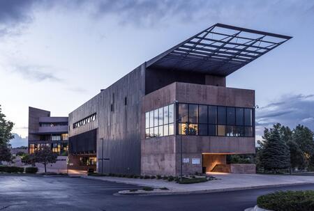 digitized image of Dusk view of the Robert Hoag Rawlings Public Library, built from 2000 to 2003 in Pueblo, Colorado