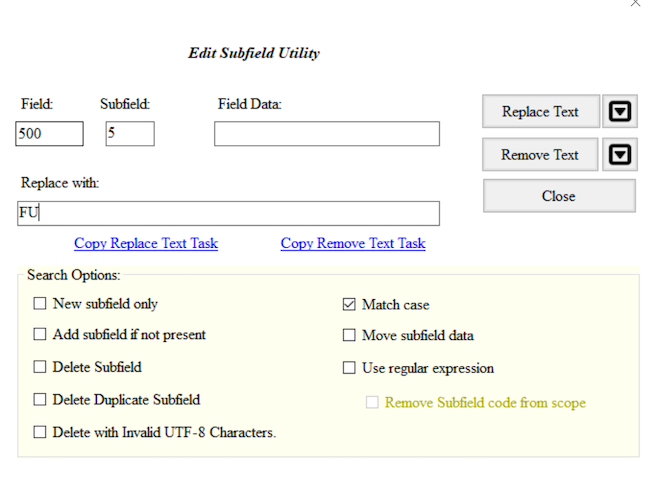 MarcEdit completed edit subfield dialog