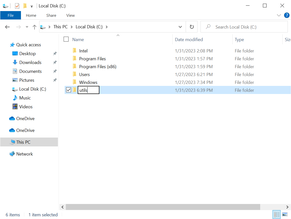 Creating a new utils folder in File Explorer