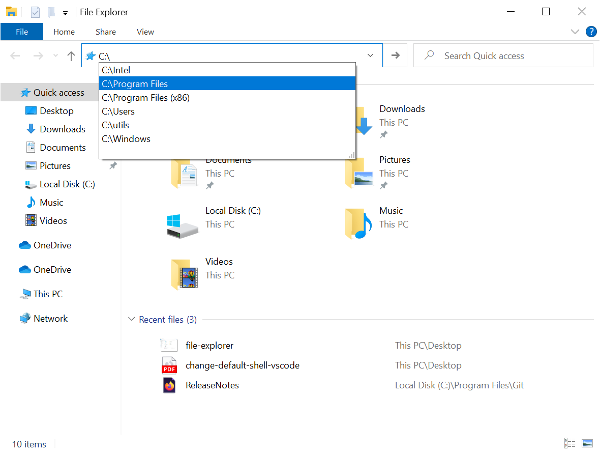 Windows File Explorer address bar showing C drive path
