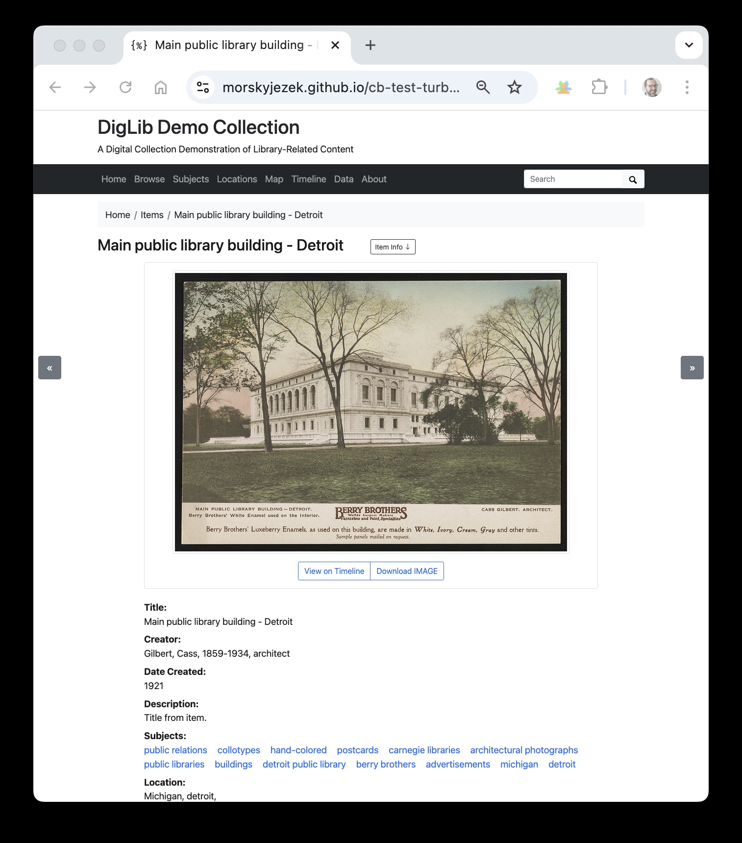 CollectionBuilder item page