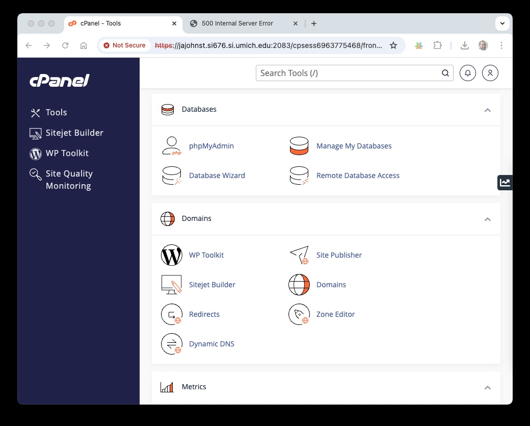 cPanel logged in view