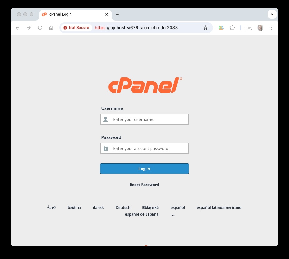 cPanel login via port 2083