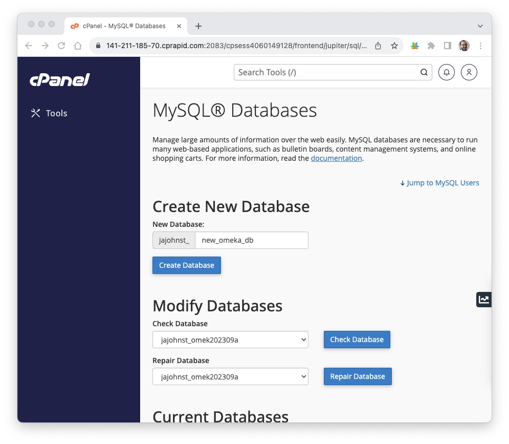 Creating a new database for your Omeka S install