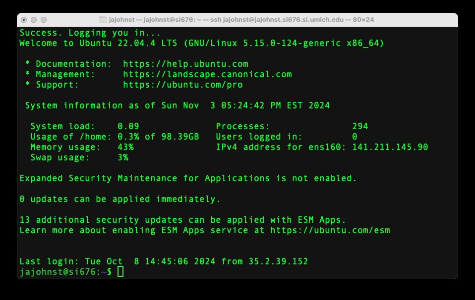 ssh server logged in